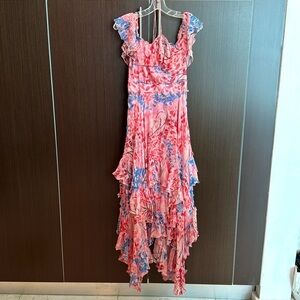 Alice & Olivia Long Pink Dress with red and blue flowers